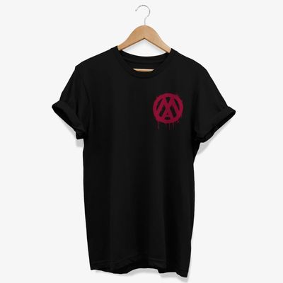 Camiseta Mamonas Assassinas - Logo Tinta escorrida - preta (frente e verso)