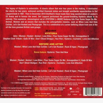 CD Def Leppard - Hysteria (Live At The O2 Arena/Intl Version/2CD/Blu-ray) - Importado